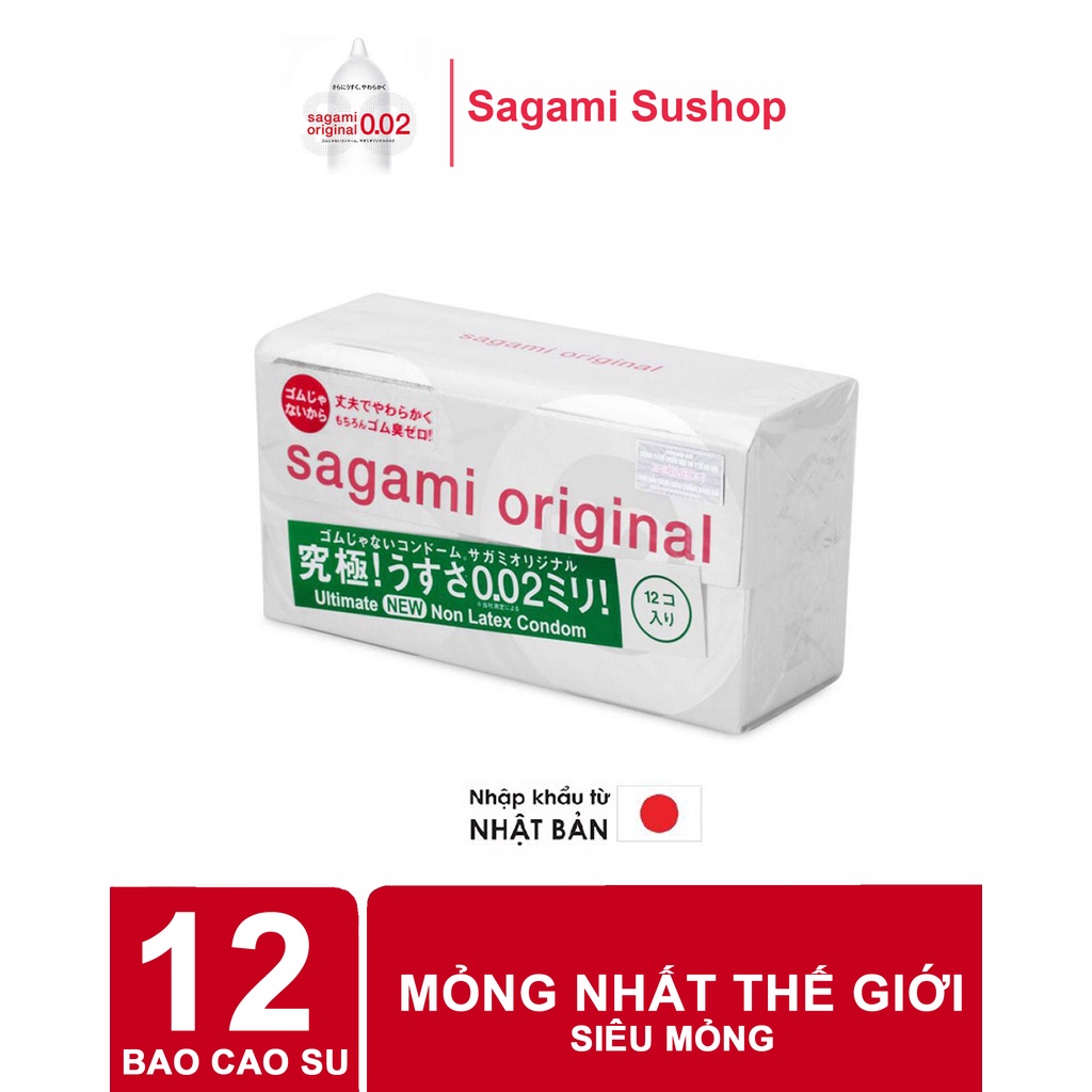 Hộp 12 chiếc bao cao su sagami 0.02 siêu mỏng, chống dị ứng( chính hãng )