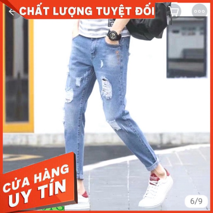 Quần Jean Nam Chất Bò AD1900TG Xanh Rách Xước Mẫu Mới Phong Cách Soái Ca Trend Mới - Hàng nhập khẩu
