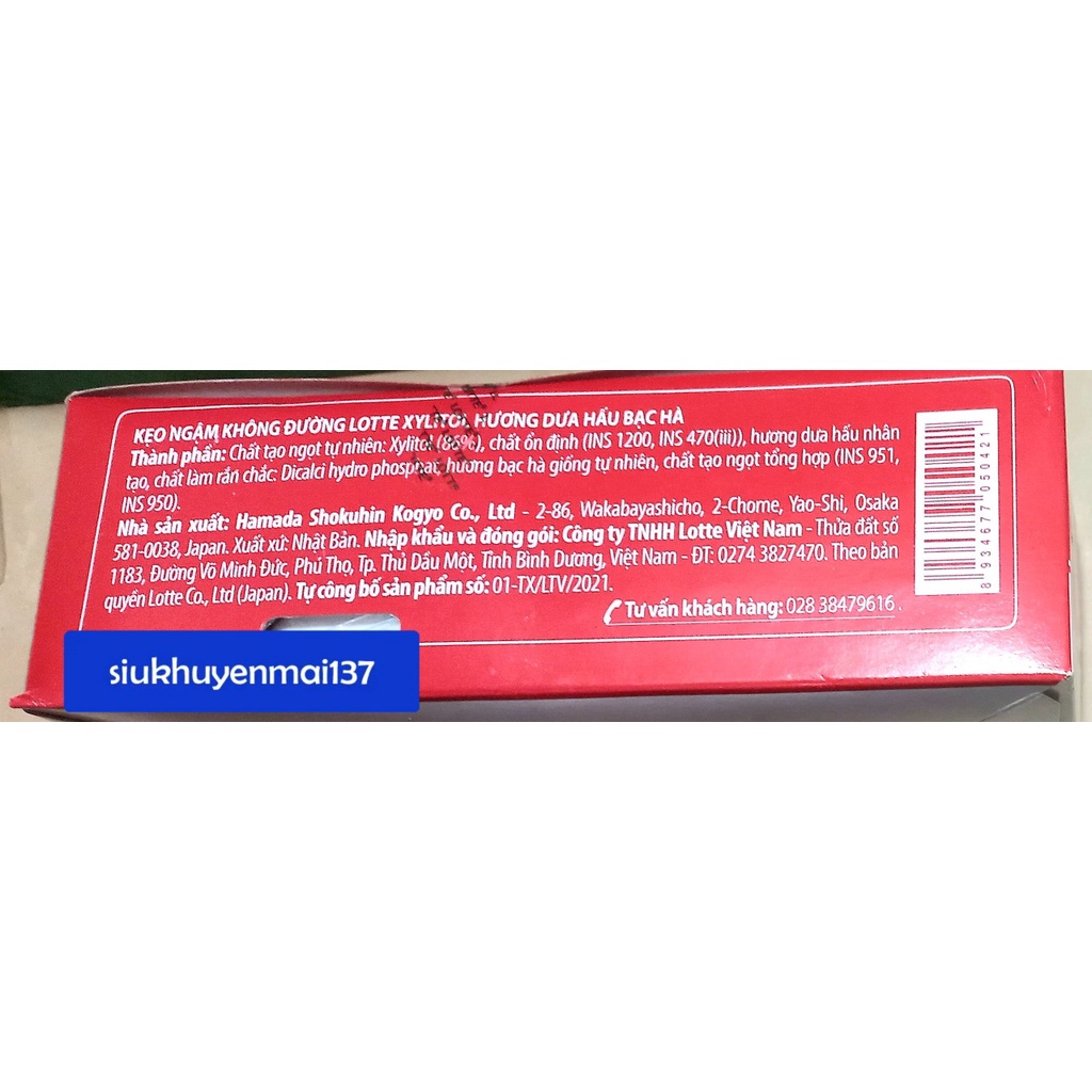 lốc 15 hũ 3 vị lotte xylitol kẹo ngậm không đường bạc hà cam dưa hấu, 20.88 g. hsd:3/2024