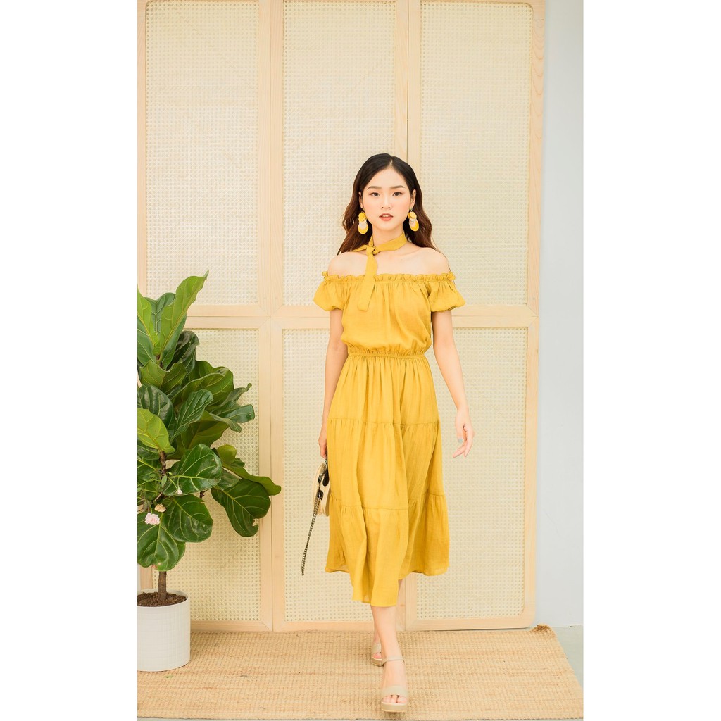 G beauty Đầm Maxi Vàng Và Trắng