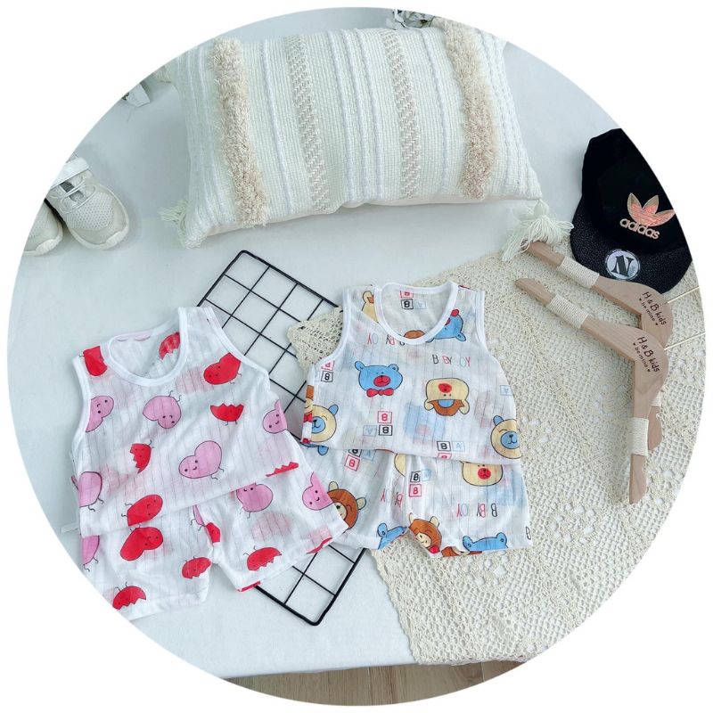 sét 9 bộ cotton giấy ba lỗ cho bé trai bé gái siêu mát