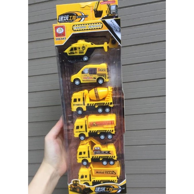 Đồ chơi 6 xe công trình chạy trớn (màu vàng) quà tặng cho bé trẻ em
