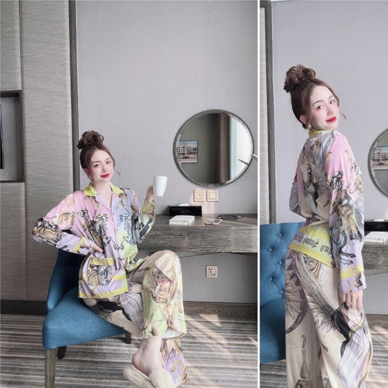 Pijama lụa in chân form Quảng Châu xịn xò, họa tiết siêu sang