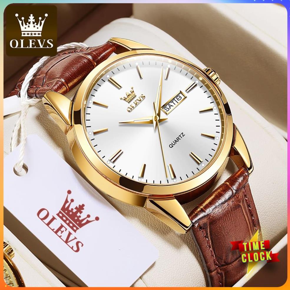 Đồng hồ Nam OLEVS 6968 Nhật Bản,Chống nước,Chống Xước,Đồng hồ chạy pin,dạ quang,Dây da cao cấp,BH 12th