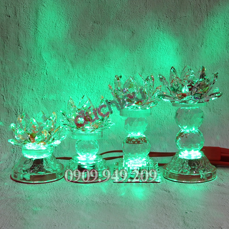 Bộ 2 đèn pha lê để bàn thờ hoa sen đổi nhiều màu, thờ phật - Đức Hiếu Shop