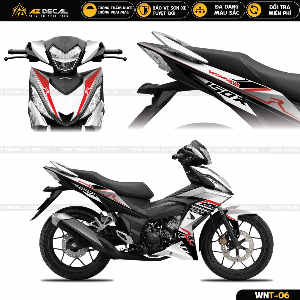 Tem Dán Trùm Winner V1 / 150 Phong Cách 150R | WNT-06 | Decal Xe Cao Cấp Màu Đen Đỏ Trắng