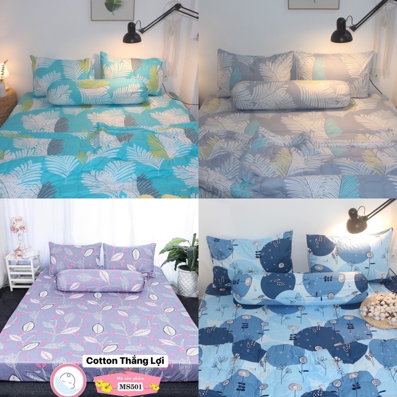 Drap Thắng lợi cotton 100% chính hãng (4 món) chất vải dày dặn, thấm hút mồ hôi