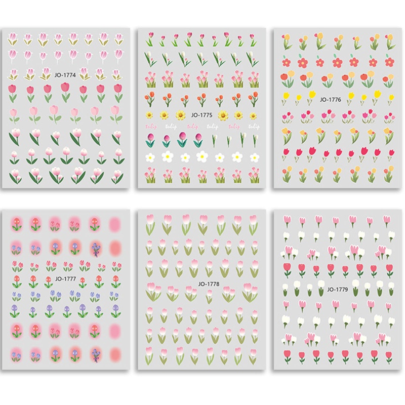 Set 6 Tờ Decal Dán Móng Tay Hình Hoa Tulip