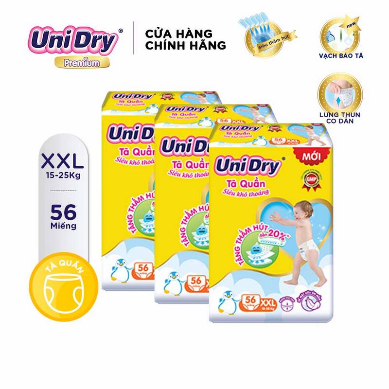 Combo 3 Tã quần UniDry Siêu khô thoáng gói Super Jumbo size M74/L68/XL62/XXL56