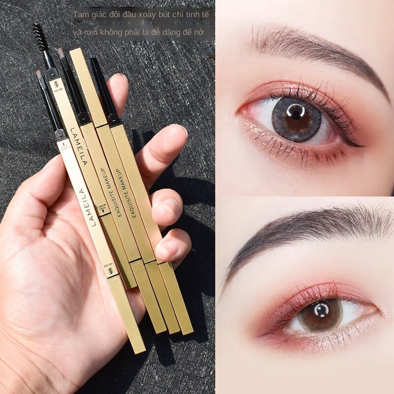 Bút Chì Kẻ Lông Mày Hai Đầu Hình Tam Giác Màu Vàng Siêu Mỏng Chống Thấm Nước Và Mồ Hôi Lâu Trôi Không Bị Nhòe