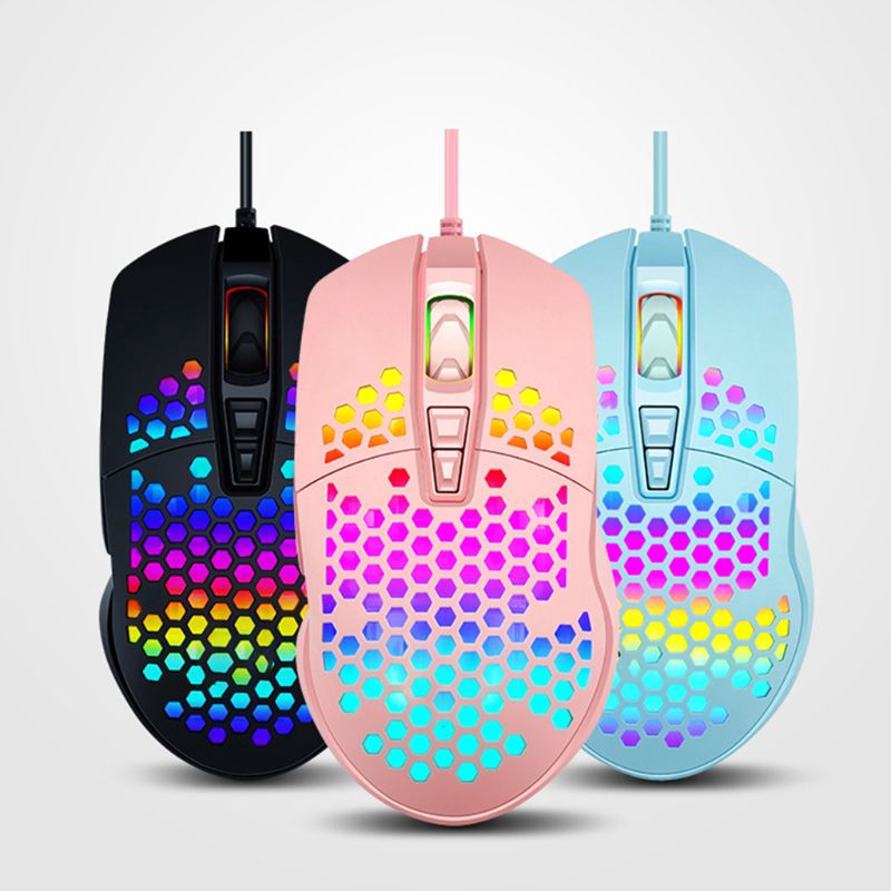 ❀CRE Wired Gaming Mouse Hollow Honeycomb Pattern Game Mice with RGB Colorful Light