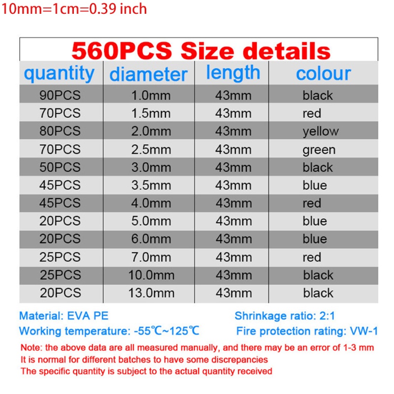 Set 560 Ống Bọc Dây Cáp Co Nhiệt 4 Màu