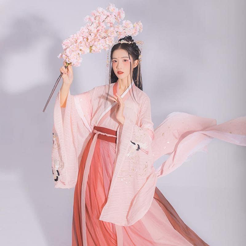 (CÓ SẴN) Hán phục Đào Hoa Ký thắt eo remake kèm yếm