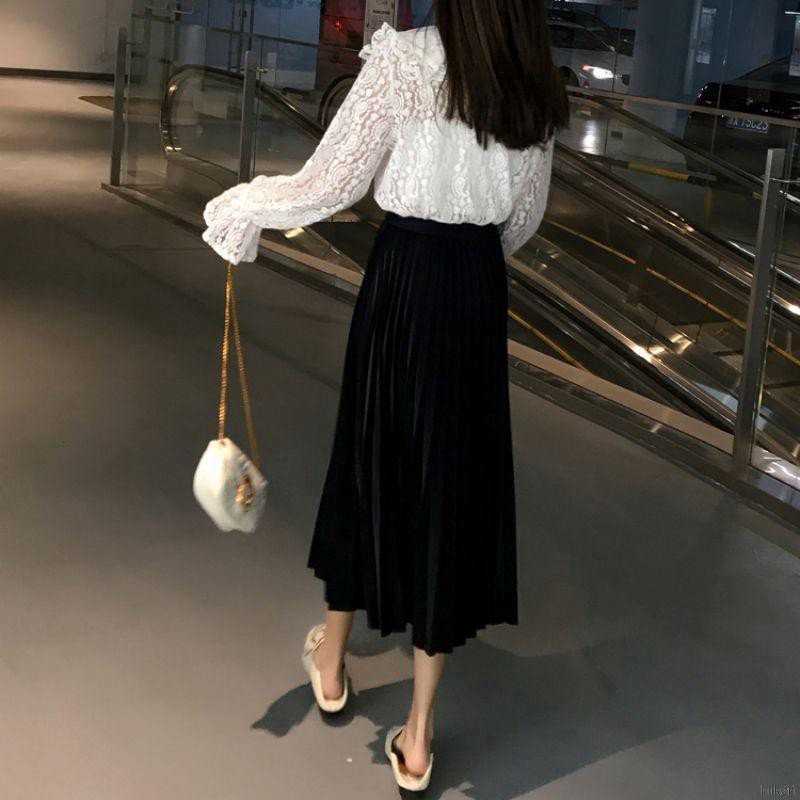 ✨ in2it ღ Women Elastic High Waist Pleated Wild Long Paragraph Skirt | WebRaoVat - webraovat.net.vn