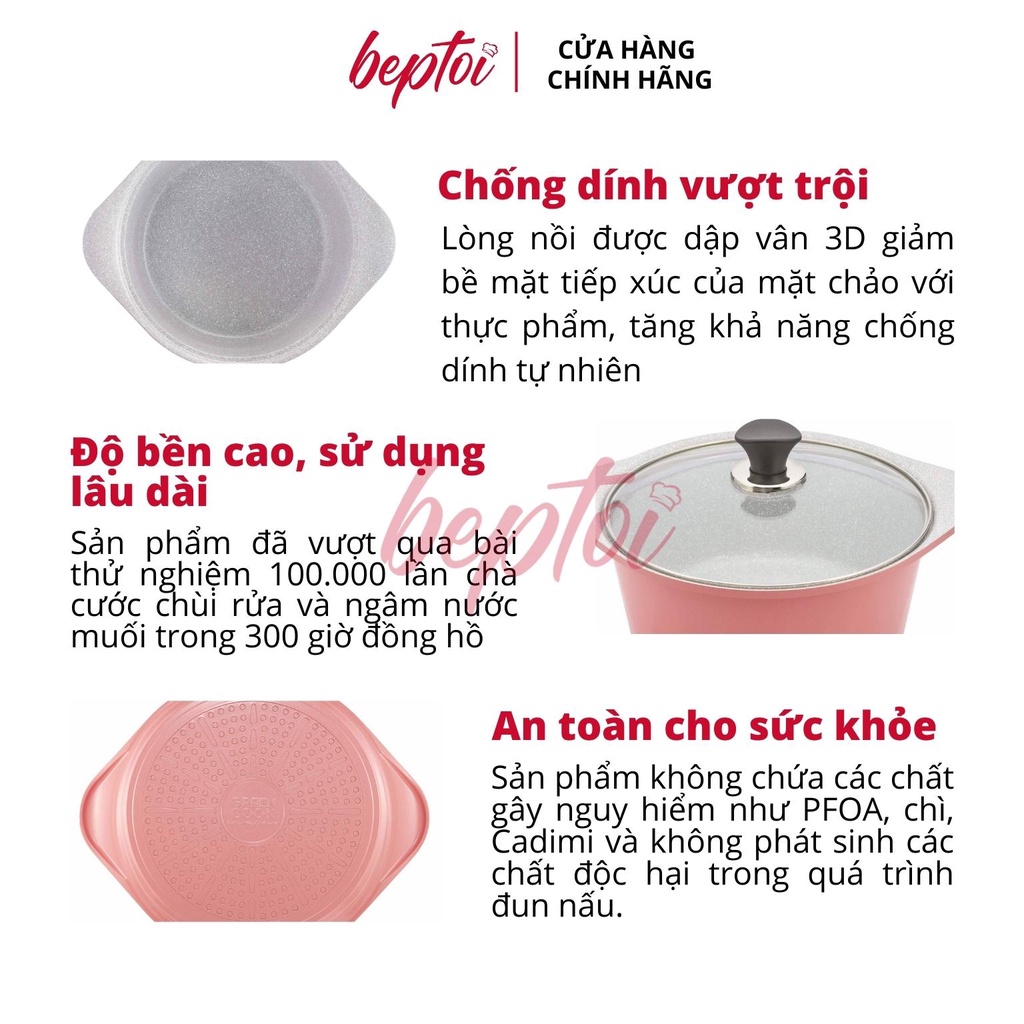 Nồi bếp từ đúc Ceramic chống dính vân đá hồng pastel Green Cook GCS02