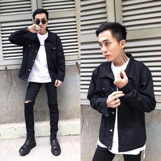 Áo khoác KaKi jean nam màu đen trơn đẹp giá rẻ AT 5