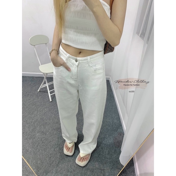 Set quần Kaki trắng ống rộng, lưng cao + áo yếm cột cổ trắng siêu xinh