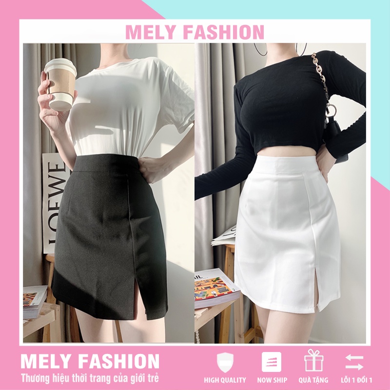 Chân váy ngắn chữ A lưng cao phong cách công sở xẻ 1 bên sang trọng vô cùng tôn dáng Mely Fashion CV04
