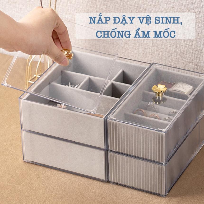 Hộp Đựng Trang Sức Lót Nhung Mika Trong Suốt Cao Cấp R004 [Rẻ]