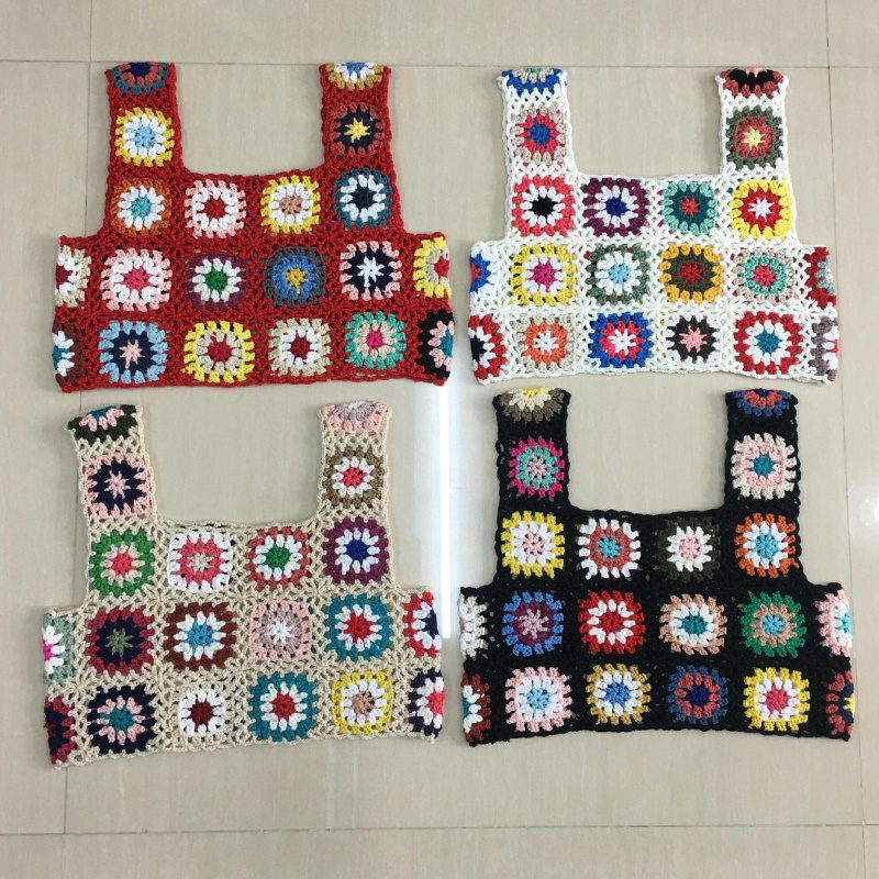 Xiangbao Áo Tank Top Mini Không Tay Khoét Rỗng Nhiều Màu Sắc Họa Tiết Hoa Phong Cách Boho Cho Nữ