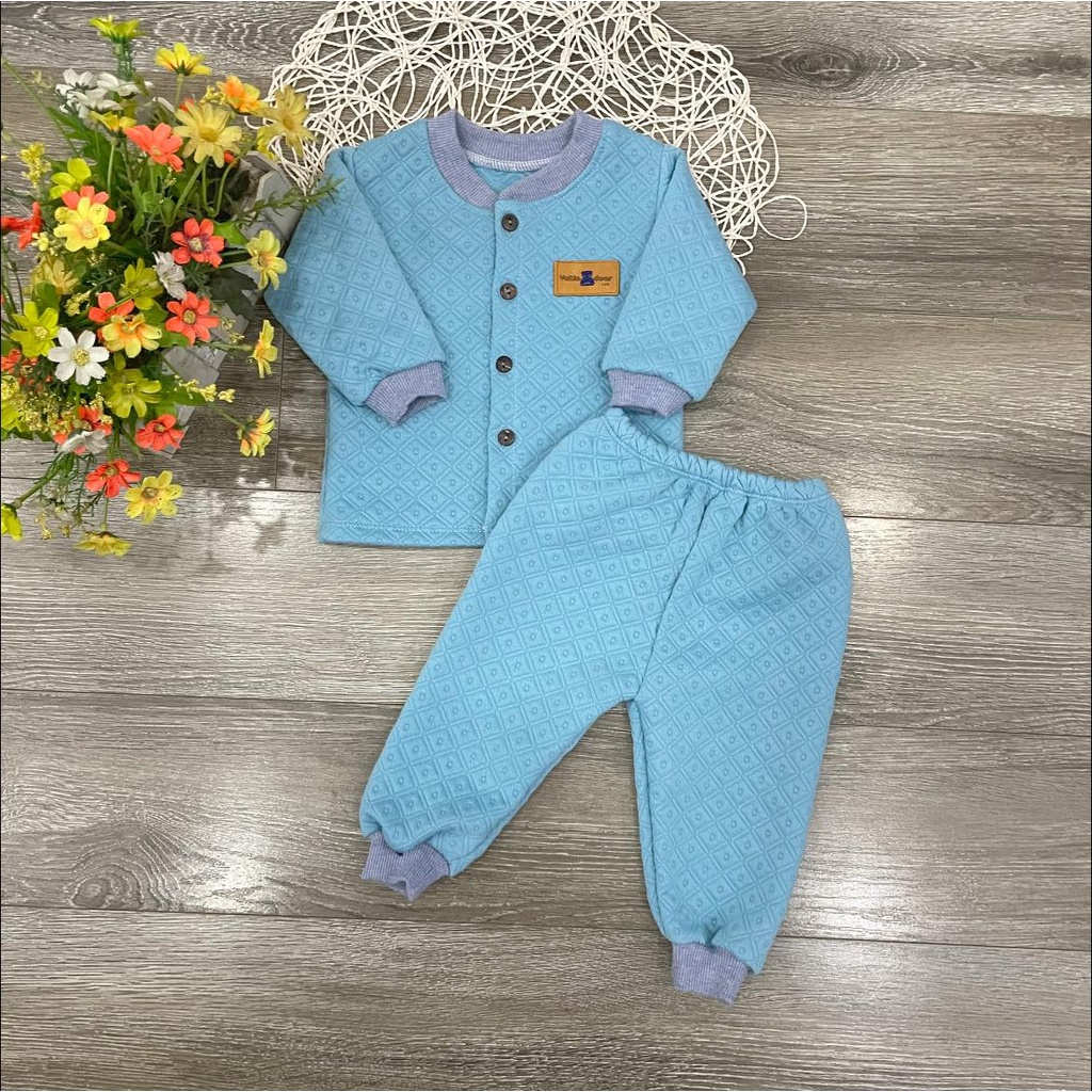 Bộ dài minky mom cúc giữa trần bông, bộ mặc thu đông cho bé sơ sinh