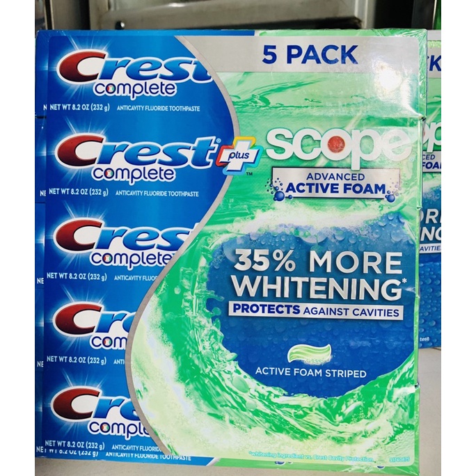 ( Date 2023) Kem Đánh Răng Crest Complete Extra Whitening+ Scope Advanced Freshness Mỹ 232g