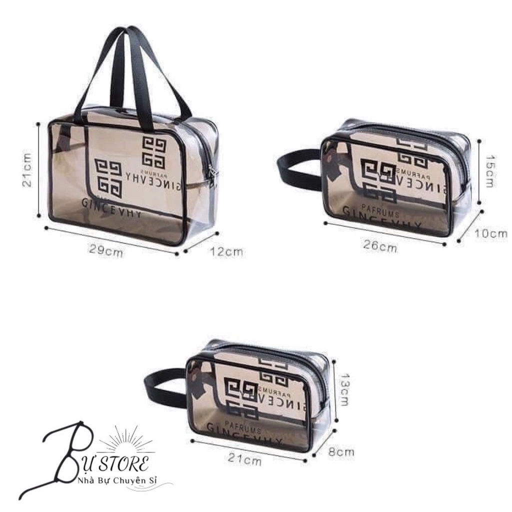 Set 3 túi đựng mỹ phẩm du lịch thời trang trong suốt