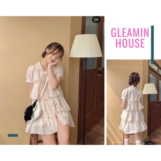 (HÀNG BÁN SHOP LOẠI 1) Đầm/Váy babydoll voan tơ cổ sen nude nhiều tầng, Váy tơ Lily Luta xếp tầng tiểu thư