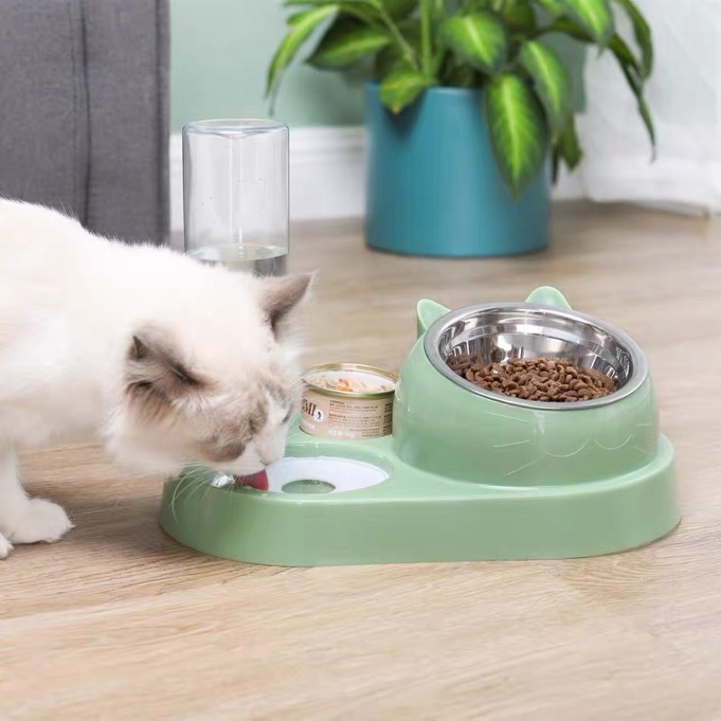 Bát ăn nghiêng cao cấp chống gù lưng, vẹo cột sống kèm bình uống nước tự động cho thú cưng bát ăn chó mèo