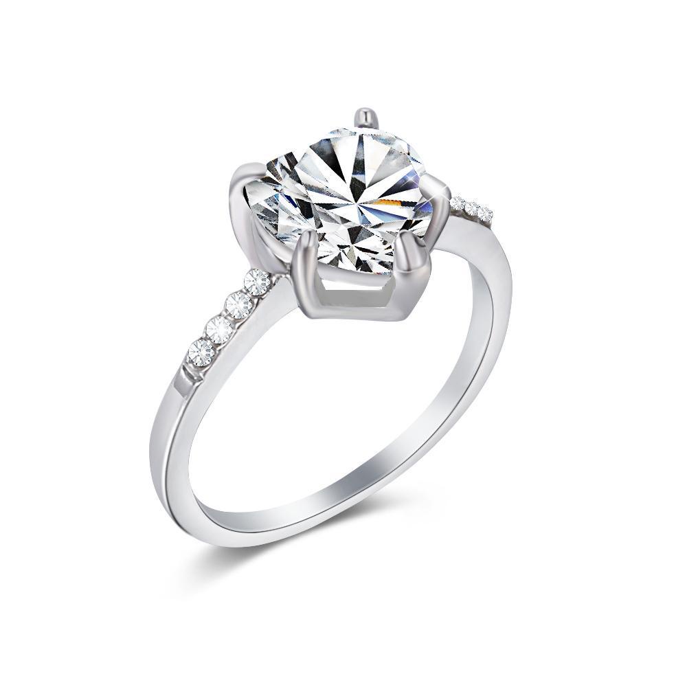 SUMU Nhẫn Đính Hôn Nữ Mặt Trái Tim Đính Đá Sapphire Trắng