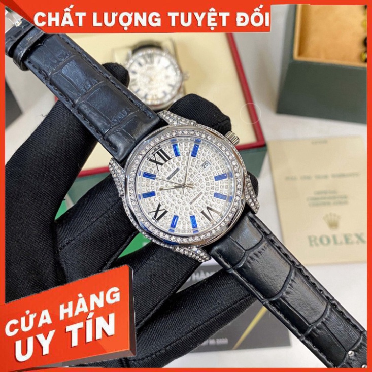 Đồng hồ nam Rolex đính đá full box dây da - bảo hành 12 tháng DH515 ngoctrinh109 - Hàng nhập khẩu