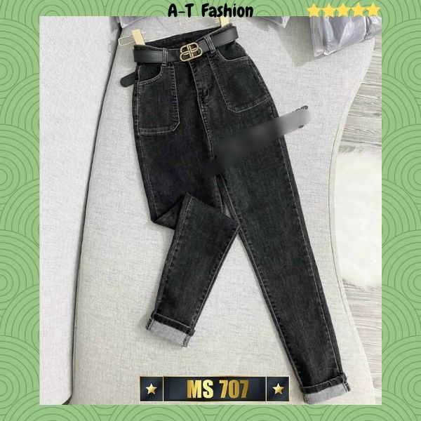Quần jean nữ rách lưng cao phối túi kiểu skinny ôm dáng, quần bò nữ đẹp co giãn thời trang A-T Fashion - MQ707