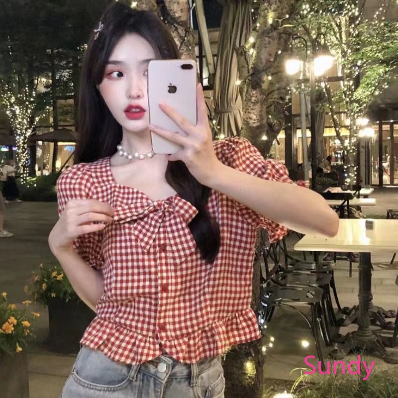 Áo Sơ Mi Tay Ngắn Kẻ Sọc Phối Nơ Thời Trang Mùa Hè Cho Bé Gái