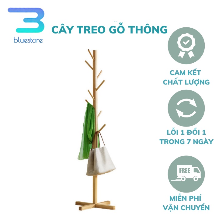 Cây Treo Quần Áo Gỗ Thông BLUE STORE - Cây Treo Quần Áo Chống Mối Mọt - KT 120 x 45 x 35cm - BH 1 Năm