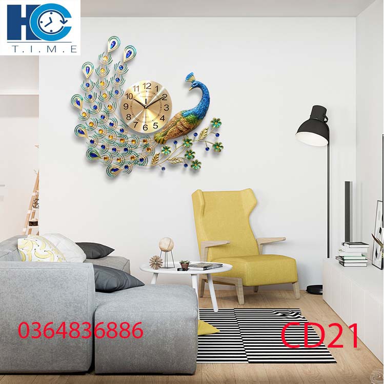 Đồng hồ treo tường trang trí chim công decor CD21 kích thước 70x65 cm