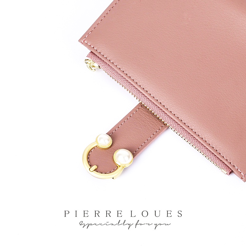 Ví ngắn PIERRE LOUES hai ngăn dạng gấp có dây khóa kéo thiết kế đơn giản thời trang dành cho nữ