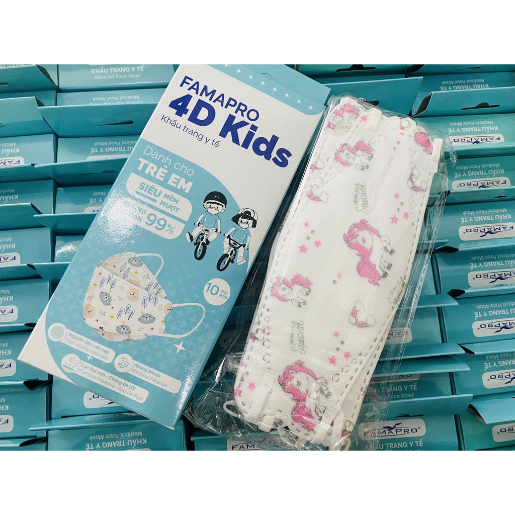 [CHÍNH HÃNG - HỘP 10 CÁI] Khẩu trang y tế 4D kháng khuẩn Nam Anh FAMAPRO cao cấp dành cho trẻ em