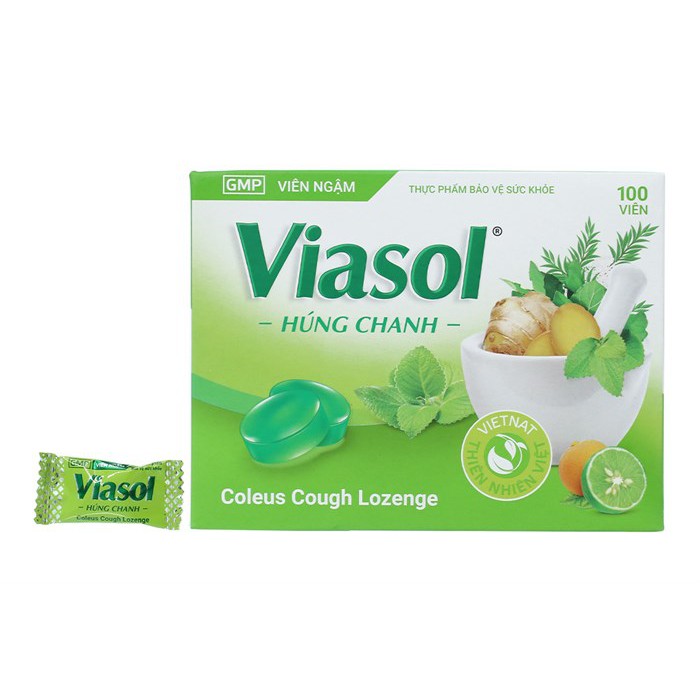 Viên Ngậm Giảm Ho Viasol Hương Quế Và Húng Chanh ( Hộp 100 Viên)