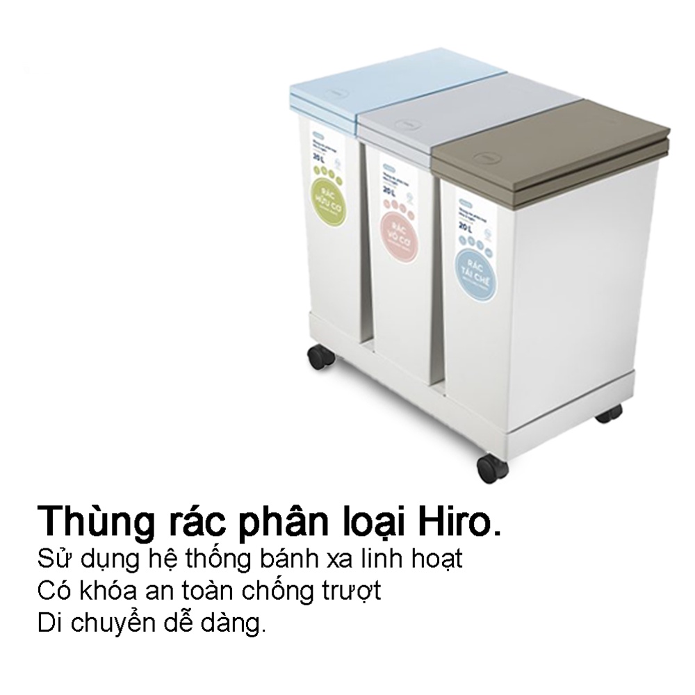 Thùng rác thông minh HIRO INOCHI 3 Ngăn bấm nút tự động mở nắp phân loại rác cho phòng khách, phòng ngủ,vệ sinh RAPL.003