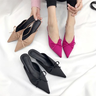 [Có sẵn] Sục nữ cao gót mũi nhọn chất lụa phi bóng cao 5cm