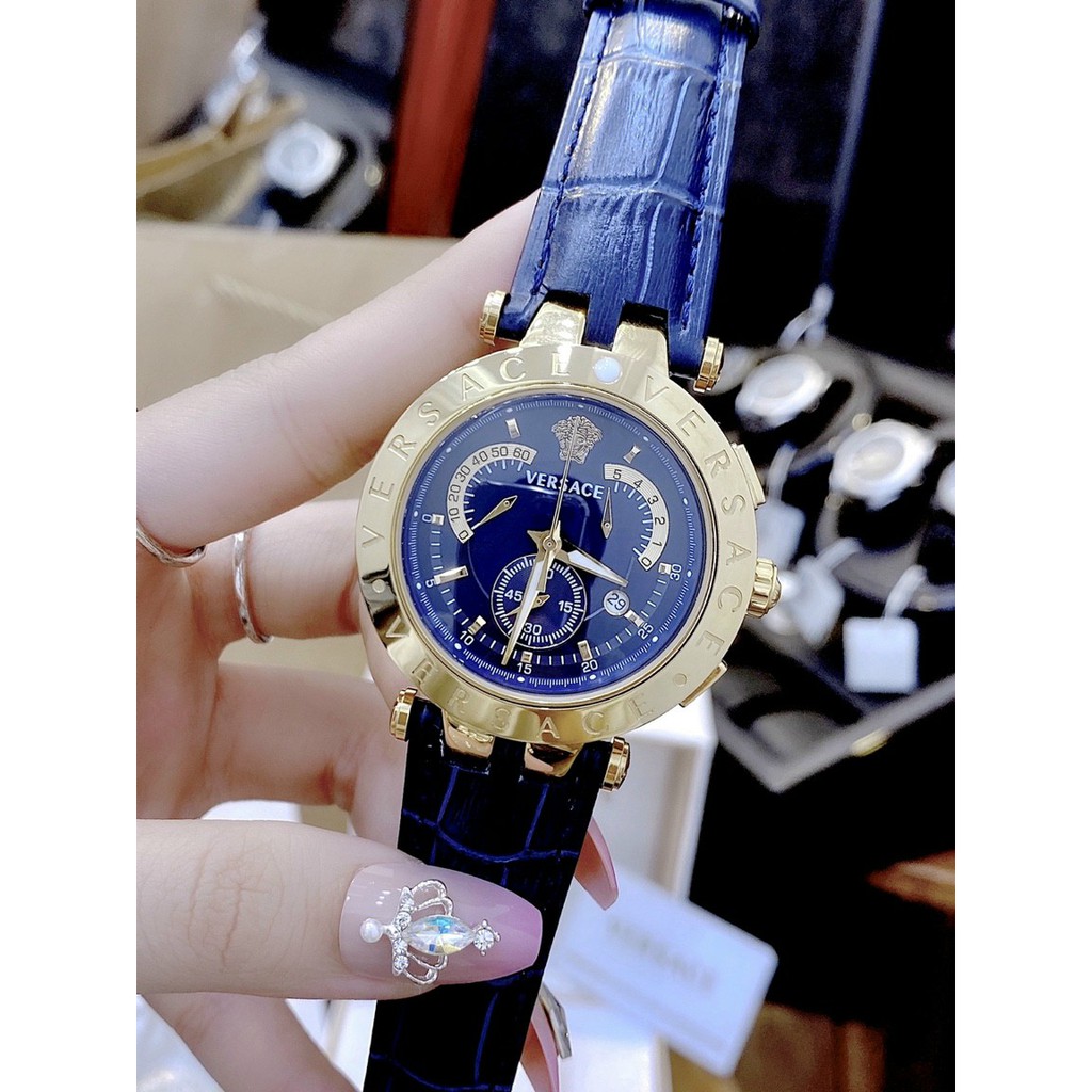 Đồng hồ cặp nam nữ, đồng hồ đôi nam nữ chính hãng full box VERSACE mặt xanh dương thời trang cao cấp, thời thượng
