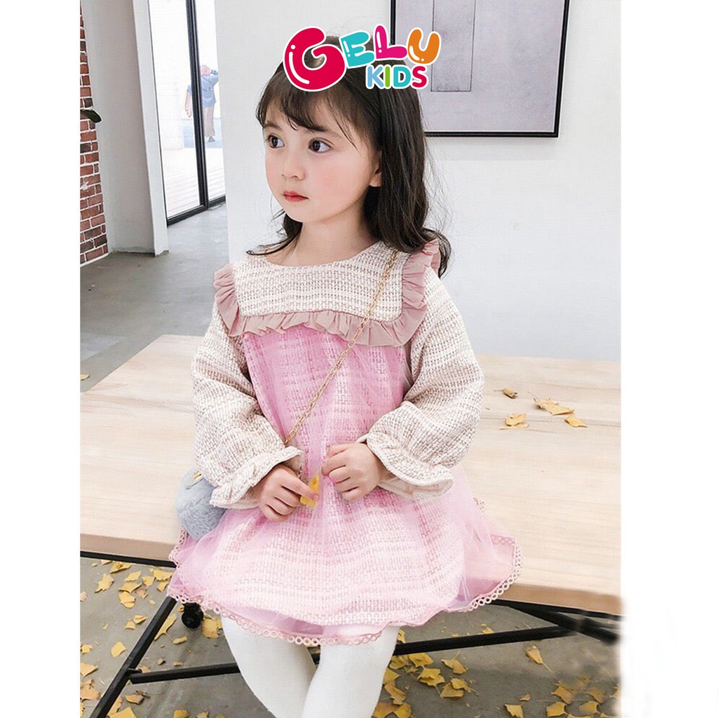 Váy dạ hồng lót lông mix voan GELU dáng babydoll dễ thương cho bé