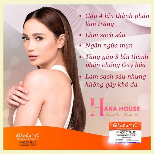 Xà phòng tắm giúp trắng da Gluta-C toàn thân với Kojic Acid, Vitamin C & Glutathione kết hợ