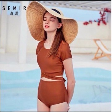 Bikini bộ bơi đồ bơi nữ áo tay lửng nơ ngực quần lưng cao phong cách Hàn Quốc EVA TLHQ