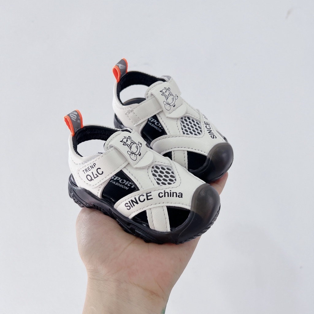 Sandal bé trai - dép rọ tập đi chống vấp cho bé 6m đến 5 tuổi da mềm có quai dán tùy chỉnh Babybees 303 ( ảnh thật )