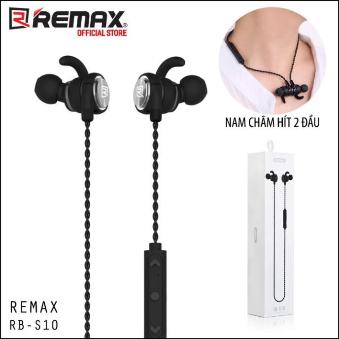 Tai nghe Bluetooth thể thao Remax RB-S10 choàng cổ 2 đầu hít nam châm- Hàng chính hãng