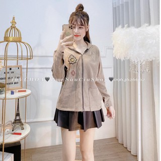 Áo khoác nhung tăm lô gô siêu hot, Áo khoác nữ đẹp mã TH11 - Pink