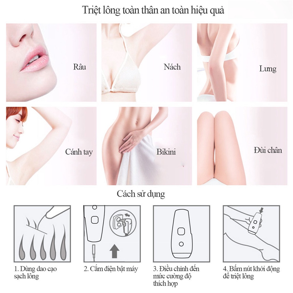 Máy triệt lông vĩnh viễn IPL không đau 990000 xung điện với 5 mức năng lượng hiệu quả tốt tẩy lông bikini, chân, nách