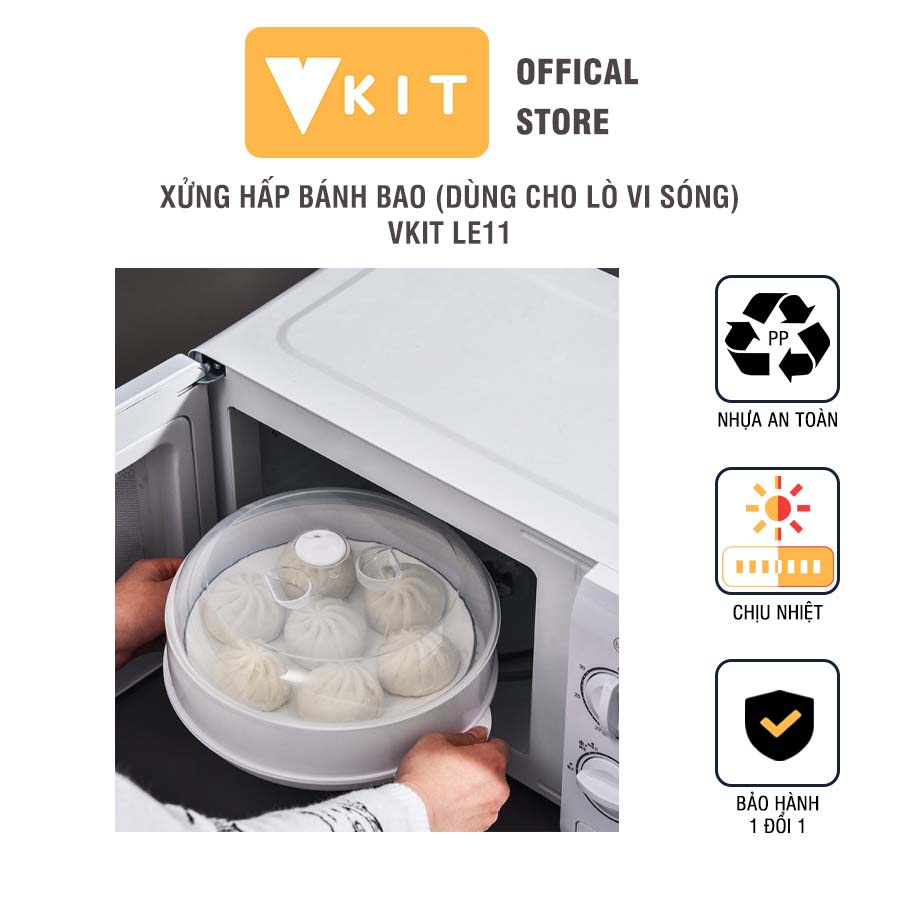 Xửng hấp bánh bao kèm nắp đậy VKIT có thể dùng được cho lò vi sóng LE11