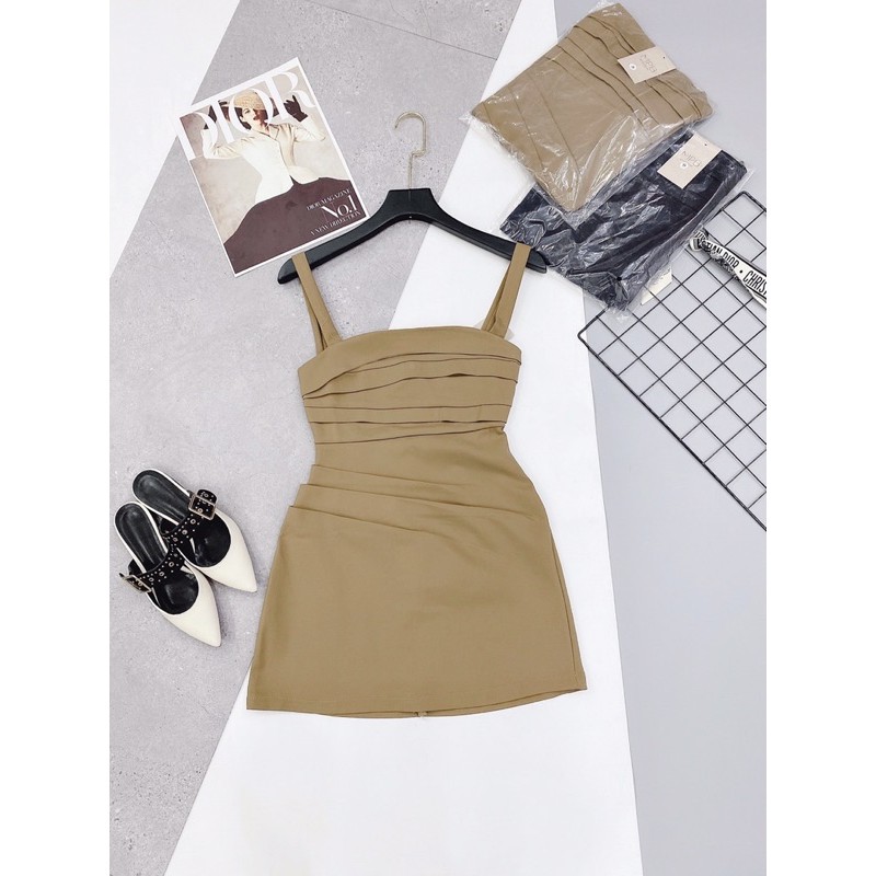 V779 Váy Kaki 2 Dây Dập Ly Trước Ngực Sang Chảnh , Đầm Hotgirl Dáng Ngắn Có Quần Lót Trong | BigBuy360 - bigbuy360.vn